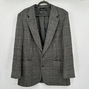Vintage Brooks Brothers Gray Plaid Houndstooth Camel Hair SportsCoat Size 44